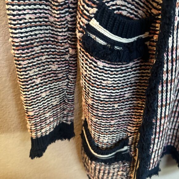 ANTHROPOLOGIE Grafton Marled Jacket by Moth Sz SP Knotted Fringe Pink Blue - Picture 4 of 8